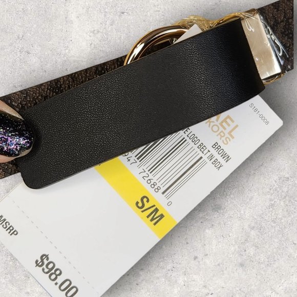 Michael Kors Brown Logo Reversible Belt with Crystal Buckel in Gift Box S/M NWT main image 4